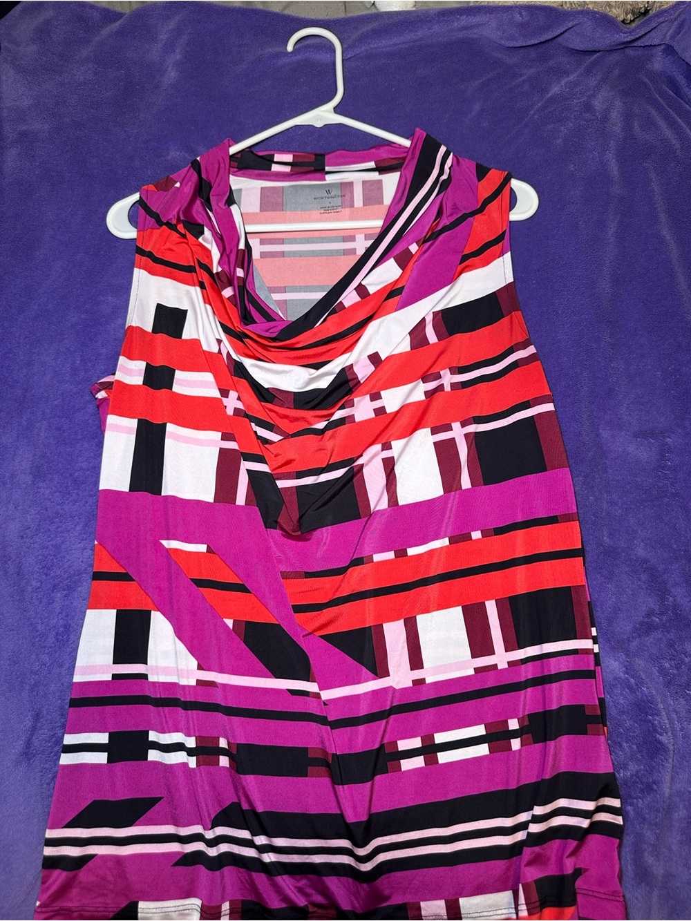 Worthington Striped Cowl Neck Tank in Pink & Red